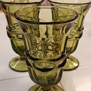 Vintage Fostoria Argus Iced Tea Glass Goblet in Avocado Olive Green set of 3
